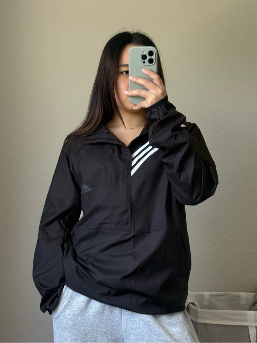 adidas Black Windbreaker with White Stripe Accent